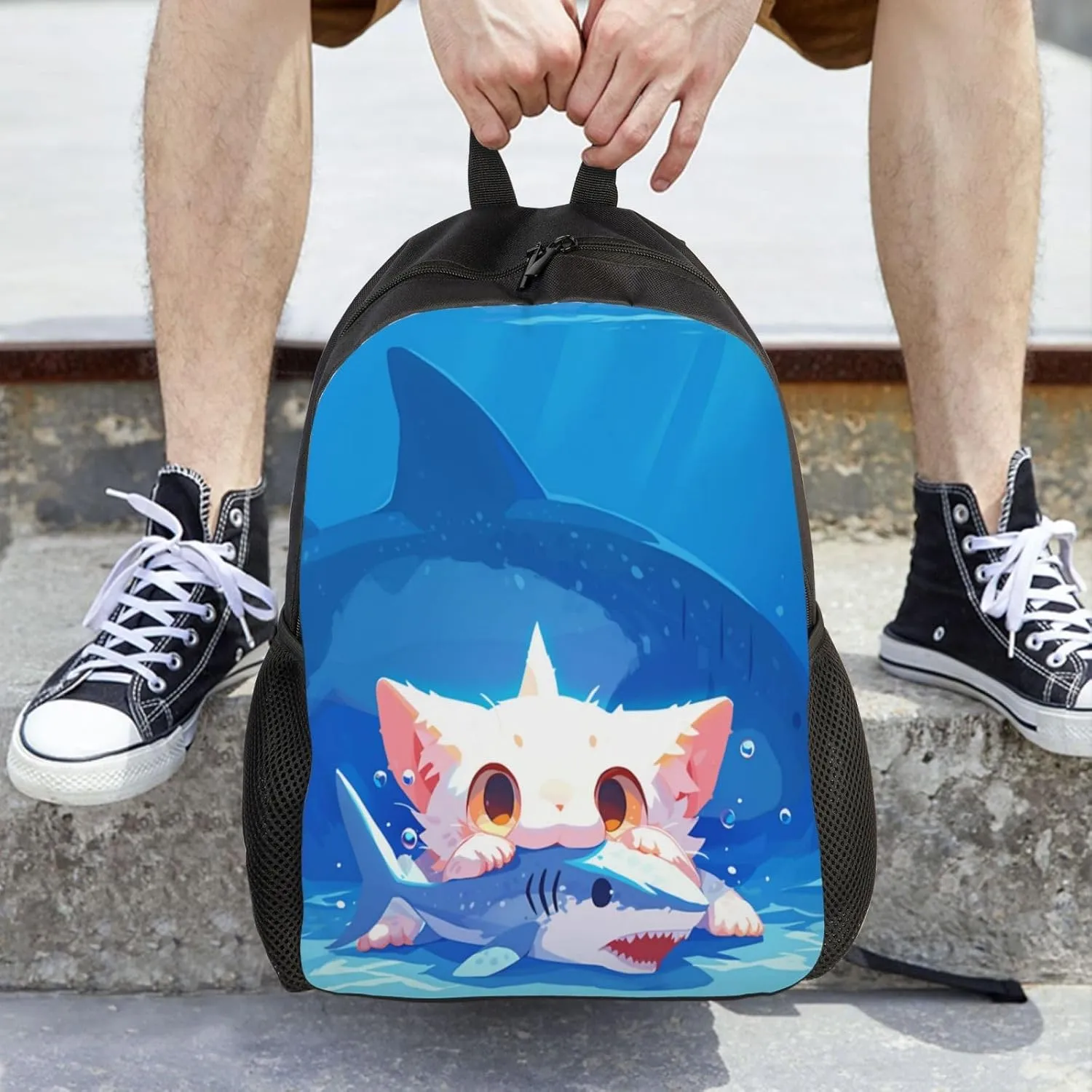 Cat Eating Fish Backpack Waterproof Anti Theft Durable Light Laptop Bag Backpacks For Women Men Travel Gym Backpack