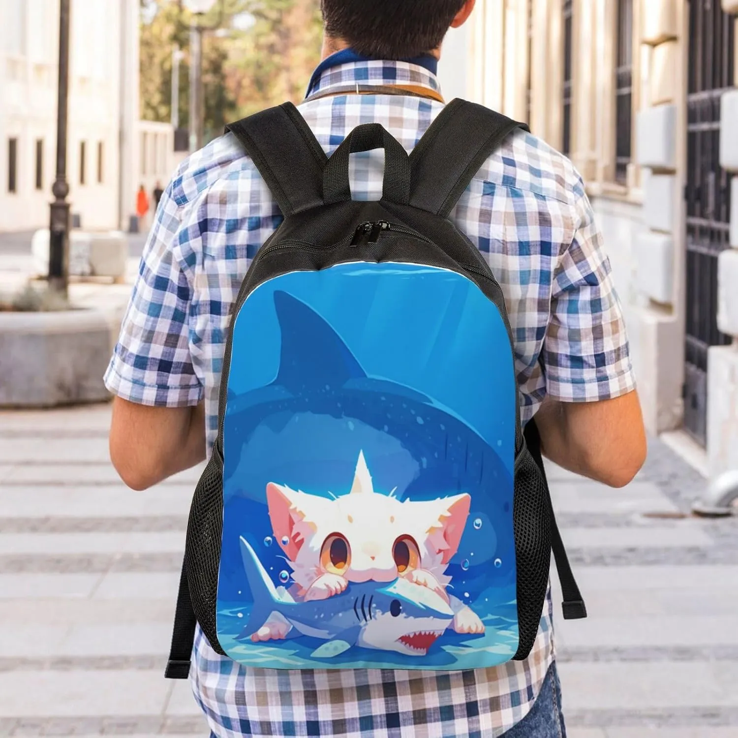 Cat Eating Fish Backpack Waterproof Anti Theft Durable Light Laptop Bag Backpacks For Women Men Travel Gym Backpack