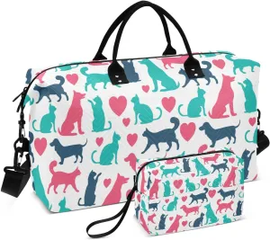 Cats and Dogs Duffel Bag for Gym Yoga Weekender Overnight Quilting Travel Bag Set