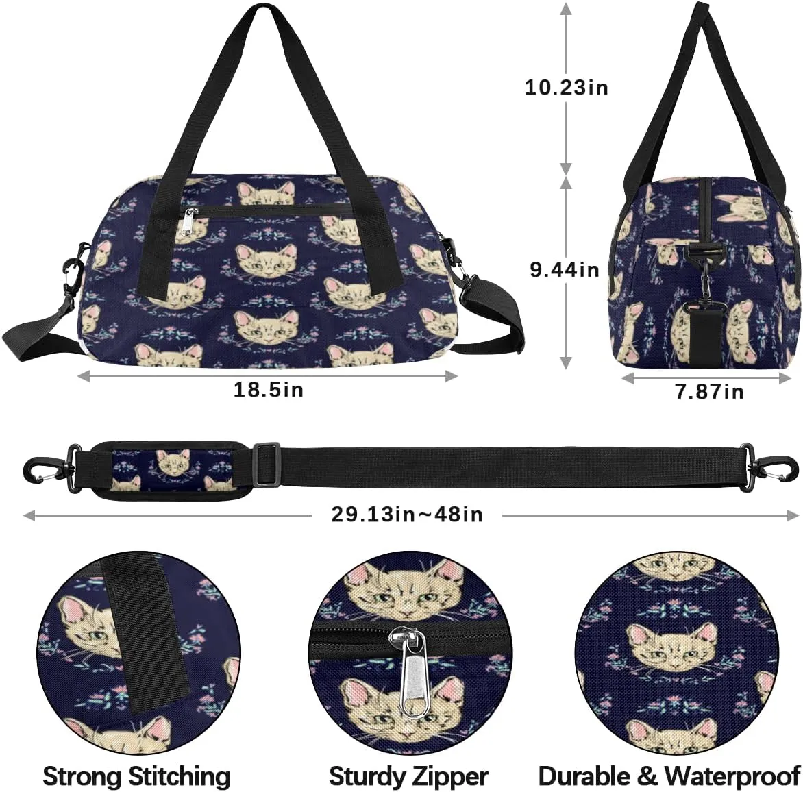 Cats Kittens Cute Gym Bag, Duffle Bag, Weekender Bag, Duffel Bag, Overnight Bag, Travel Duffel Bag, Dance Bag, Tote Bag, Beach Bag, Pool Bag, Gym Duffle Bag, Carry on Bag