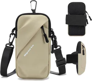 Cell Phone Armbands Running Phone Holder Armband, Phone Holder for Walking, Shoulder Holster Phone Purse Crossbody Bag Phone Pouch (Khaki)