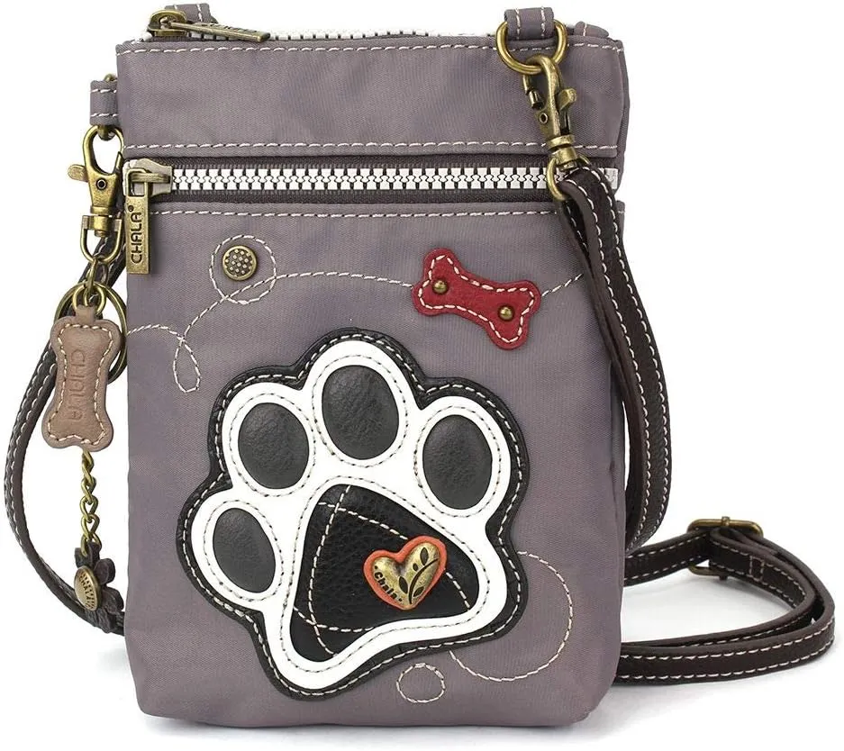 Chala Group Chala Handbags Paw Print Venture Cellphone Crossbody Handbag RFID Protected Dog Mom, Gray
