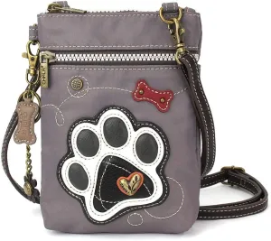 Chala Group Chala Handbags Paw Print Venture Cellphone Crossbody Handbag RFID Protected Dog Mom, Gray