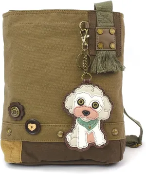 Chala Patch Cross-Body Women Handbag, Canvas Messenger Bag (Poodle Olive)