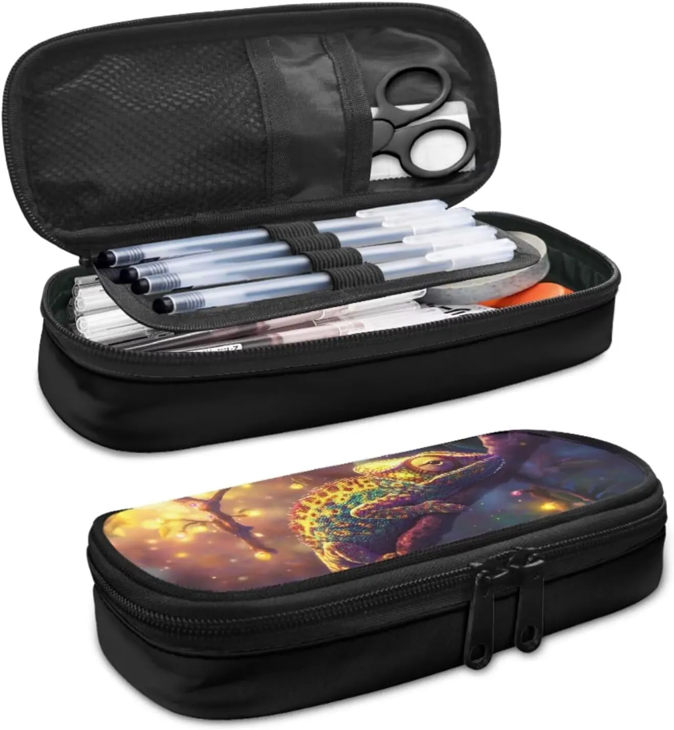 Chameleon 4 Pcs Set Kids School Backpack with Lunch Bag for Boys 1st Grade Cool Backpacks for Boys Bookbags for Ages 9-12 Pencil Case Bookmarks Shoulder Bag for Elementary School