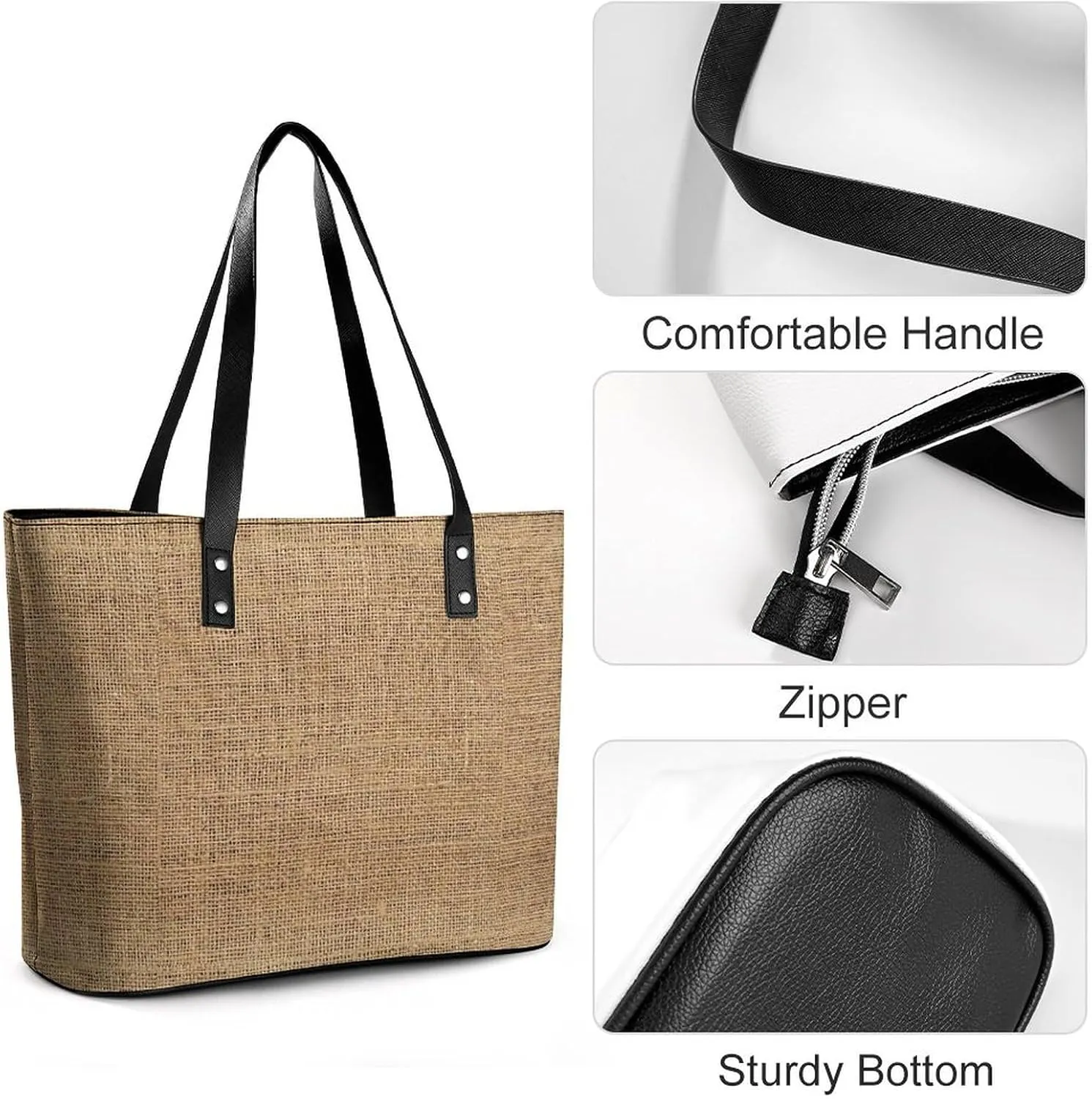 Checkered Black And White Large Capacity Portable Leather Handbag