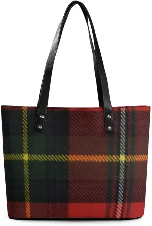 Checkered Black And White Large Capacity Portable Leather Handbag