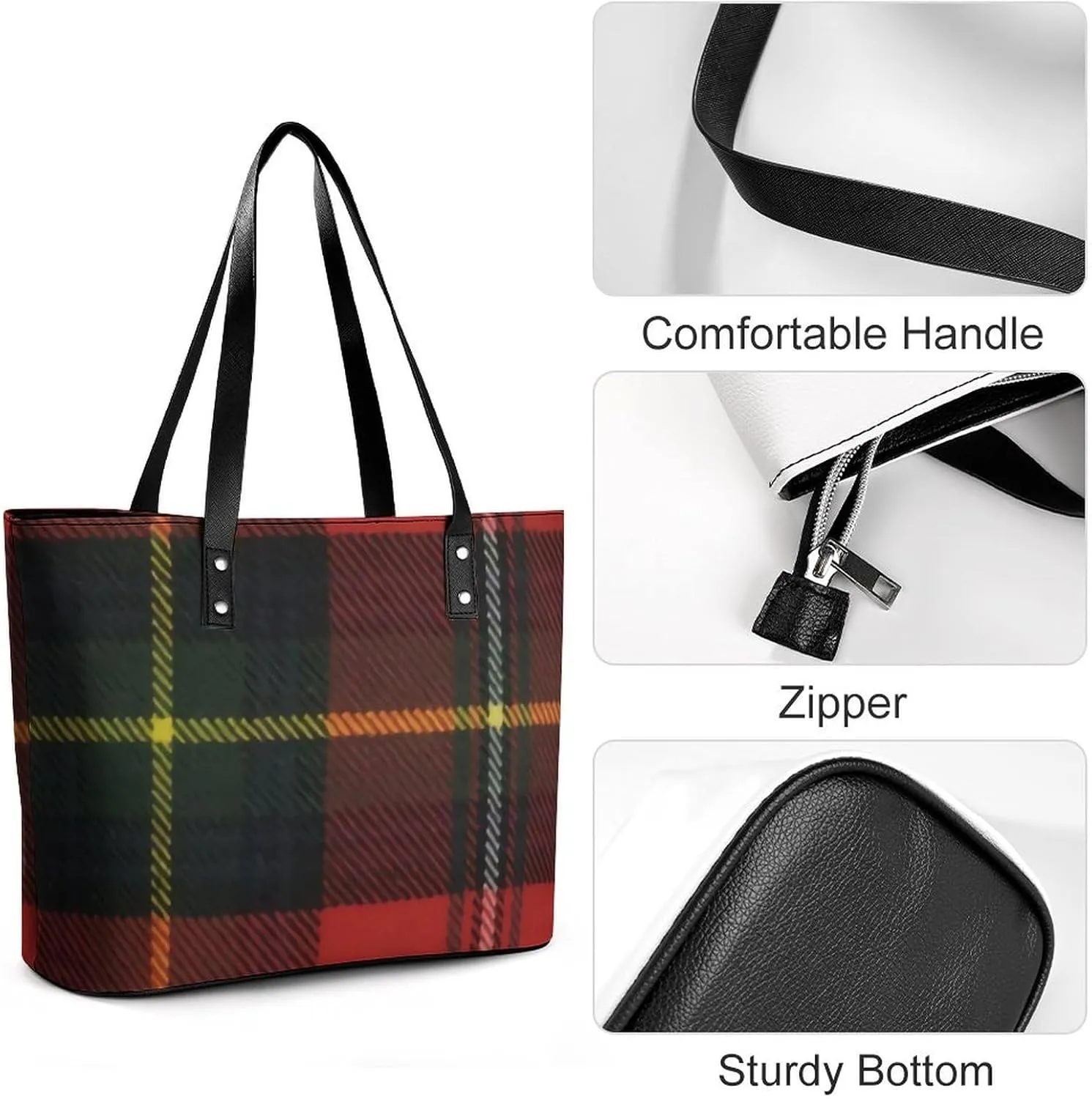 Checkered Black And White Large Capacity Portable Leather Handbag