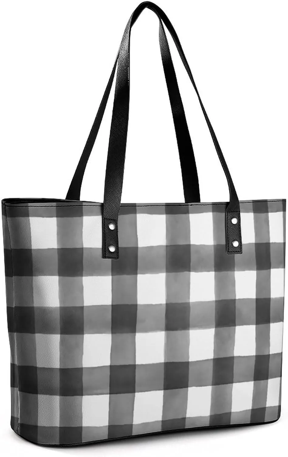 Checkered Black And White Large Capacity Portable Leather Handbag