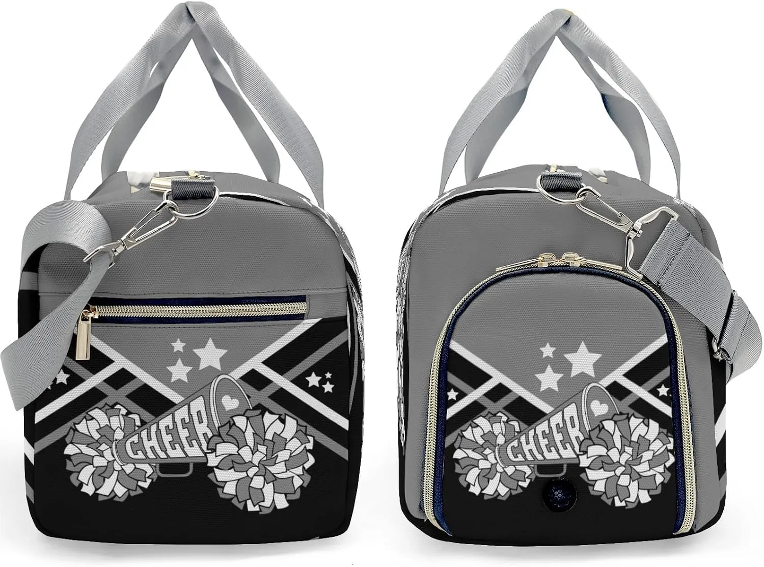Cheer Cheerleader Grey Duffel Bag Custom Waterproof Sport Gym Travel Perform Training Bags with Name