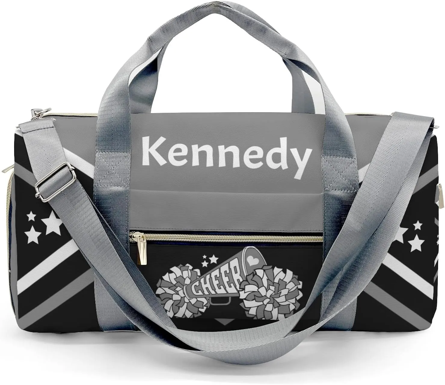 Cheer Cheerleader Grey Duffel Bag Custom Waterproof Sport Gym Travel Perform Training Bags with Name