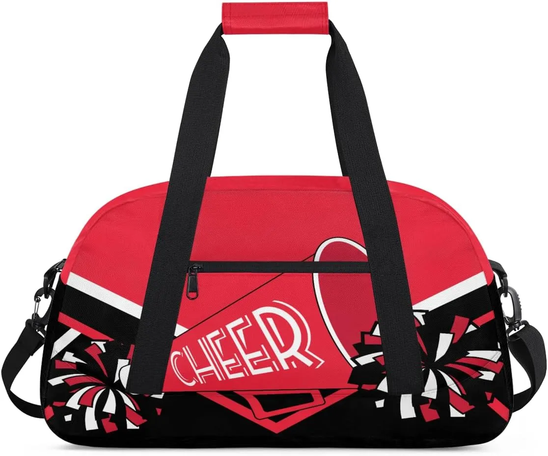 Cheer Kids Overnight Duffel Bags for Girls Red Black Cheerleading Sport Gym Bag Duffel Bag for Travel Weekender Practice Gymnastics Ballet School Cheerleader Gym Duffel Bag