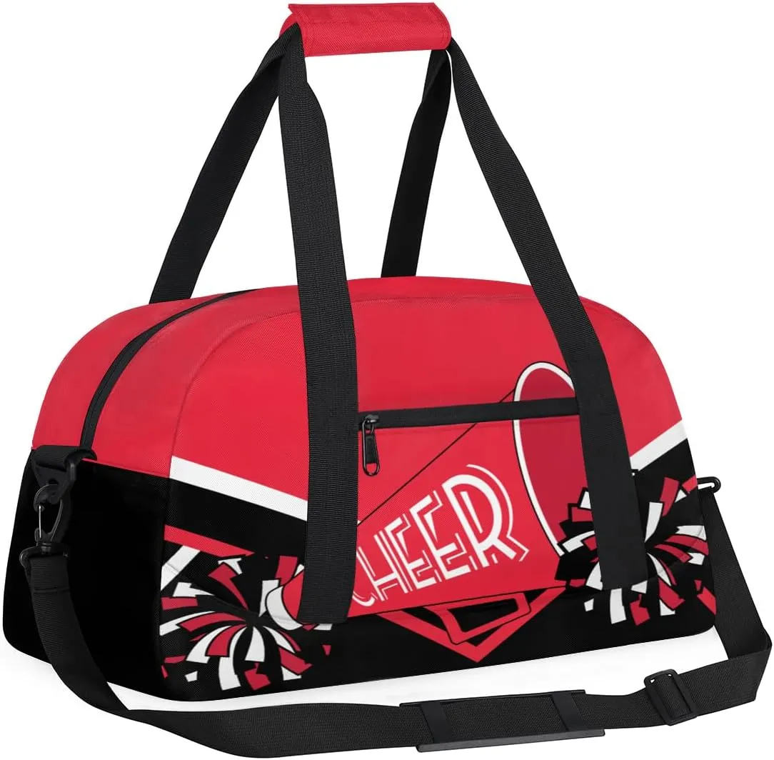 Cheer Kids Overnight Duffel Bags for Girls Red Black Cheerleading Sport Gym Bag Duffel Bag for Travel Weekender Practice Gymnastics Ballet School Cheerleader Gym Duffel Bag