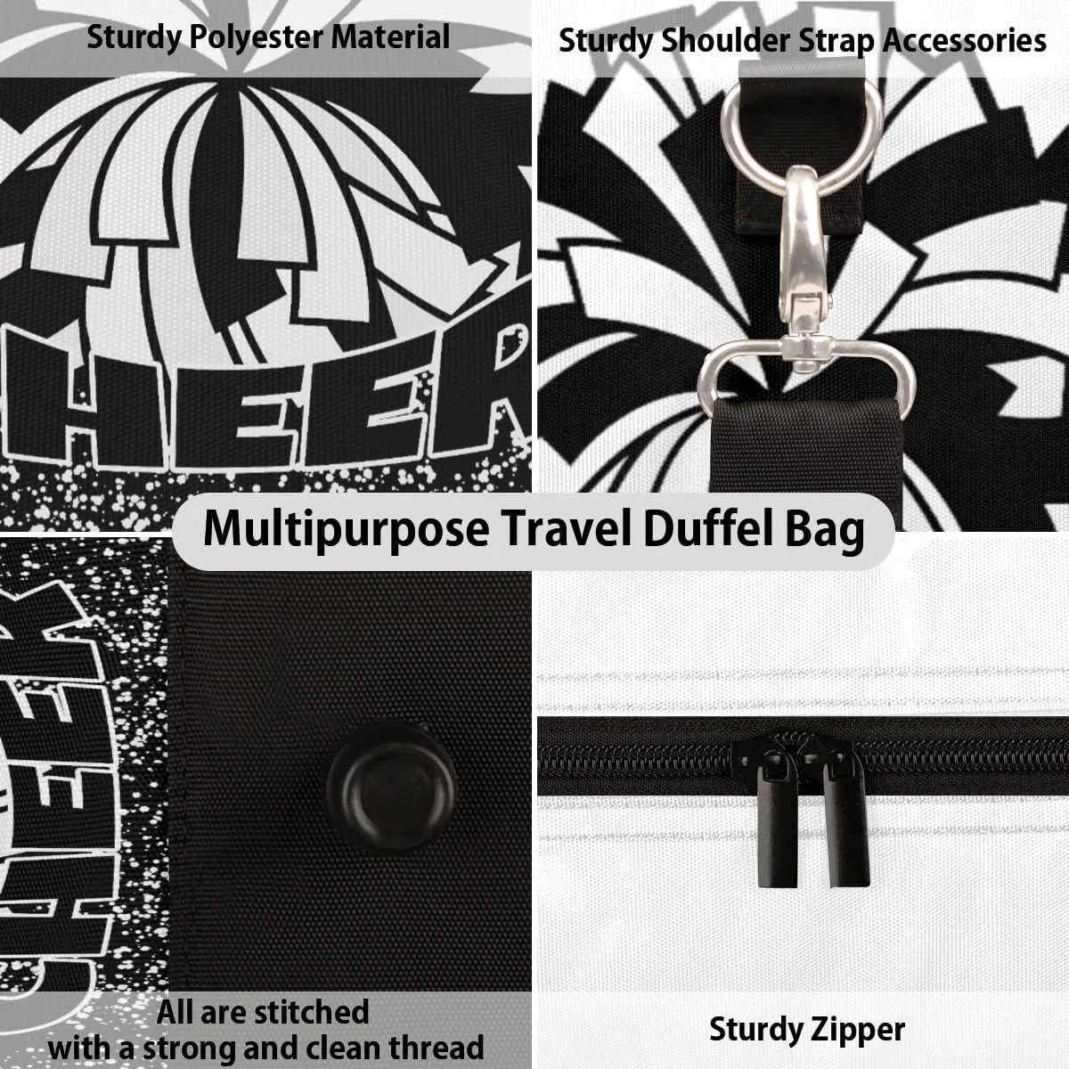 Cheer Theme Travel Duffle Bag, Sports Gym Bags for Women Men, Carry On Weekender Overnight Workout Airplane Trips Bag
