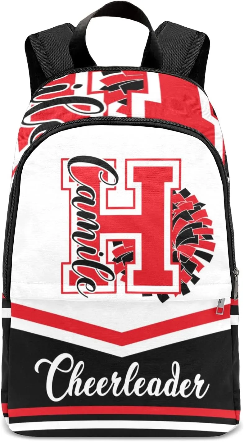 Cheerleader Black Red Personalized Backpack for Teen Boys Girls,Custom Travel Backpack Bookbag Casual Bag Name Gift