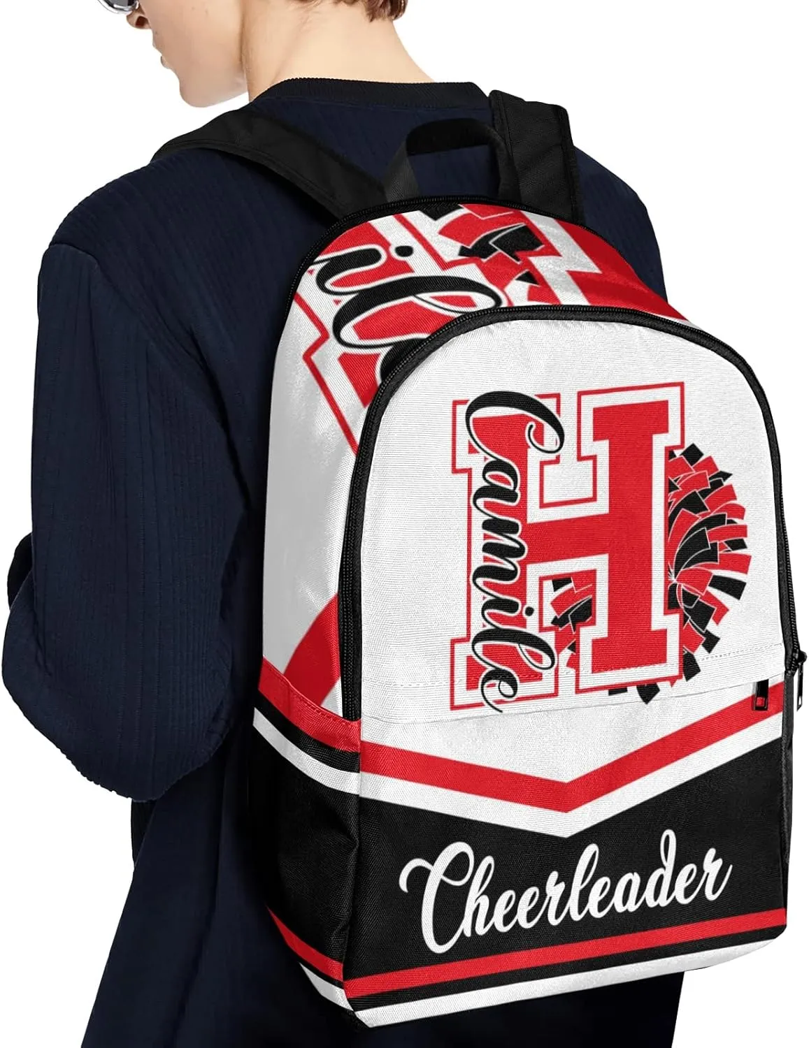 Cheerleader Black Red Personalized Backpack for Teen Boys Girls,Custom Travel Backpack Bookbag Casual Bag Name Gift