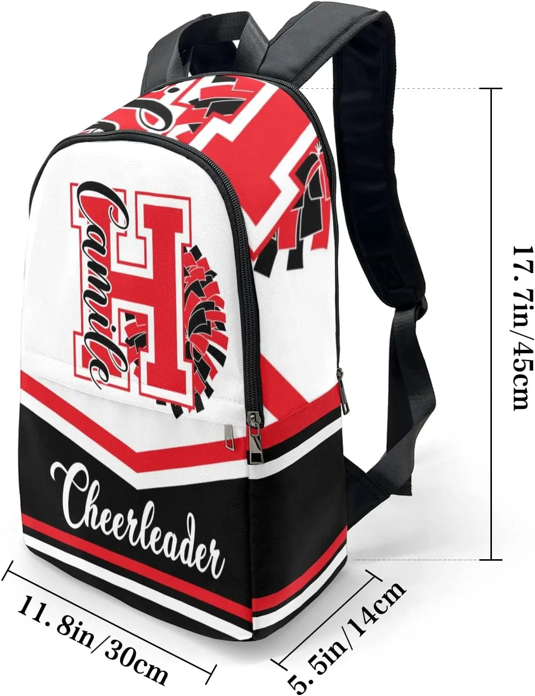Cheerleader Black Red Personalized Backpack for Teen Boys Girls,Custom Travel Backpack Bookbag Casual Bag Name Gift