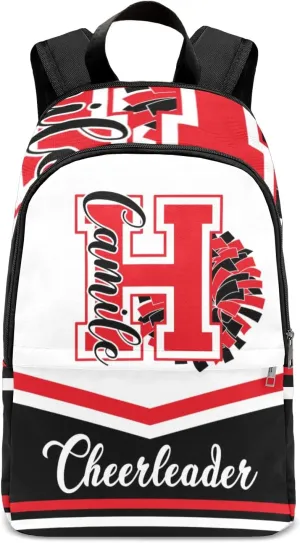 Cheerleader Black Red Personalized Backpack for Teen Boys Girls,Custom Travel Backpack Bookbag Casual Bag Name Gift