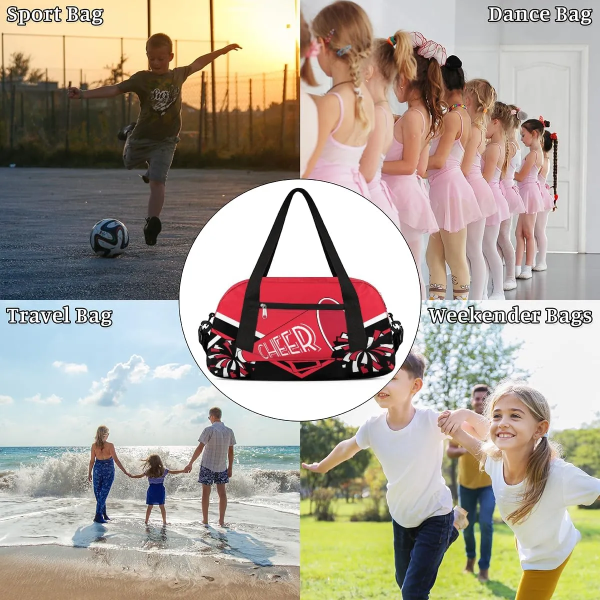 Cheerleader Overnight Duffel Bags for Girls Red Black Cheer Sport Gym Bag Duffel Bag for Travel Weekender Practice Gymnastics Ballet School Gym Sleepover Bag