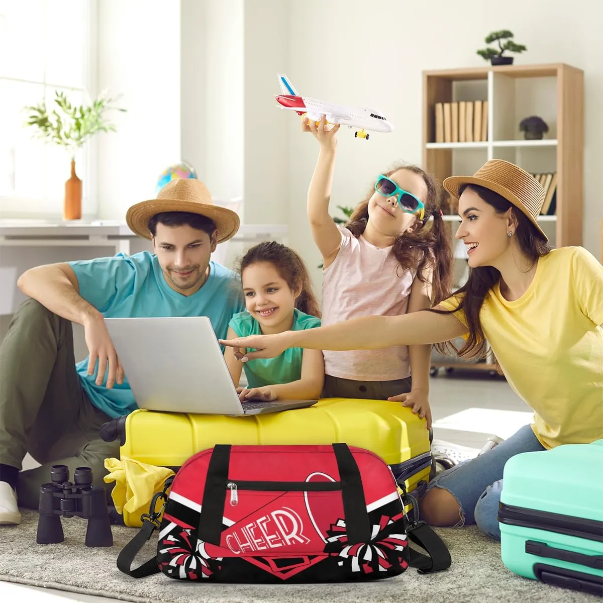 Cheerleader Overnight Duffel Bags for Girls Red Black Cheer Sport Gym Bag Duffel Bag for Travel Weekender Practice Gymnastics Ballet School Gym Sleepover Bag