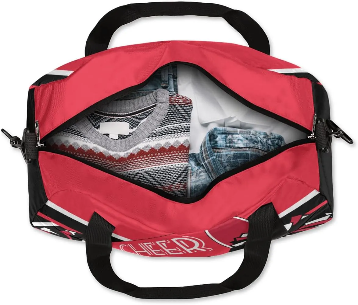 Cheerleader Overnight Duffel Bags for Girls Red Black Cheer Sport Gym Bag Duffel Bag for Travel Weekender Practice Gymnastics Ballet School Gym Sleepover Bag