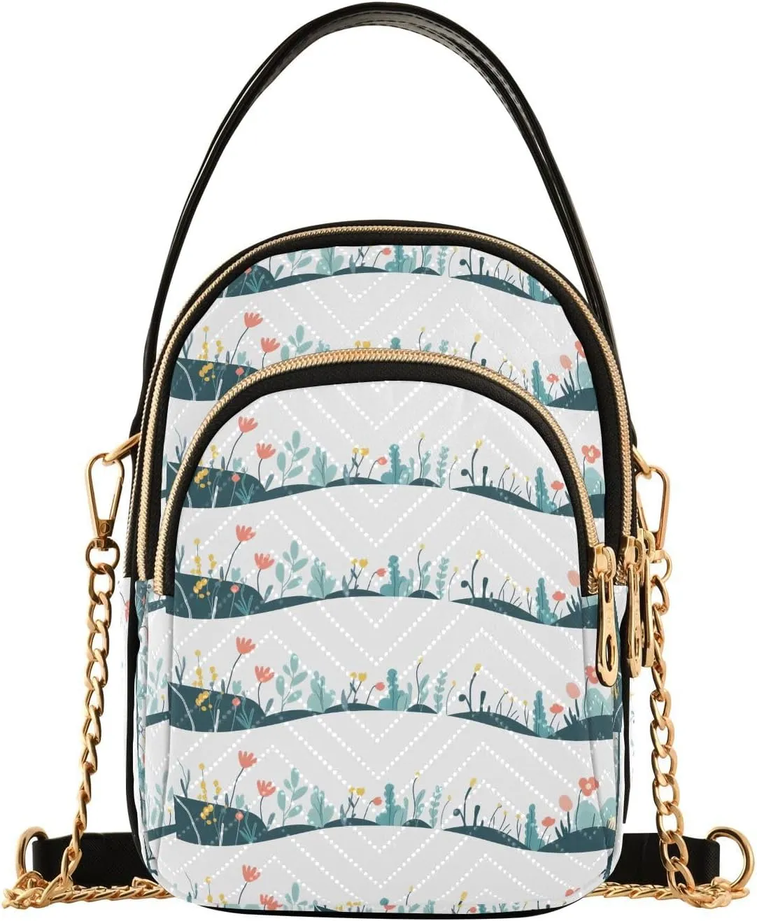 Cheery Florals Shoulder Handbag for Girls Stylish Crossbody Handbags with Detachable Chain Shoulder Strap