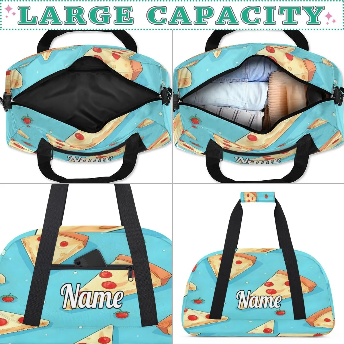 Cheese Pizza Personalized Dance Bag for Girls Boys Sport Duffel Bag with Your Name Kids Gymnastics Travel Bags