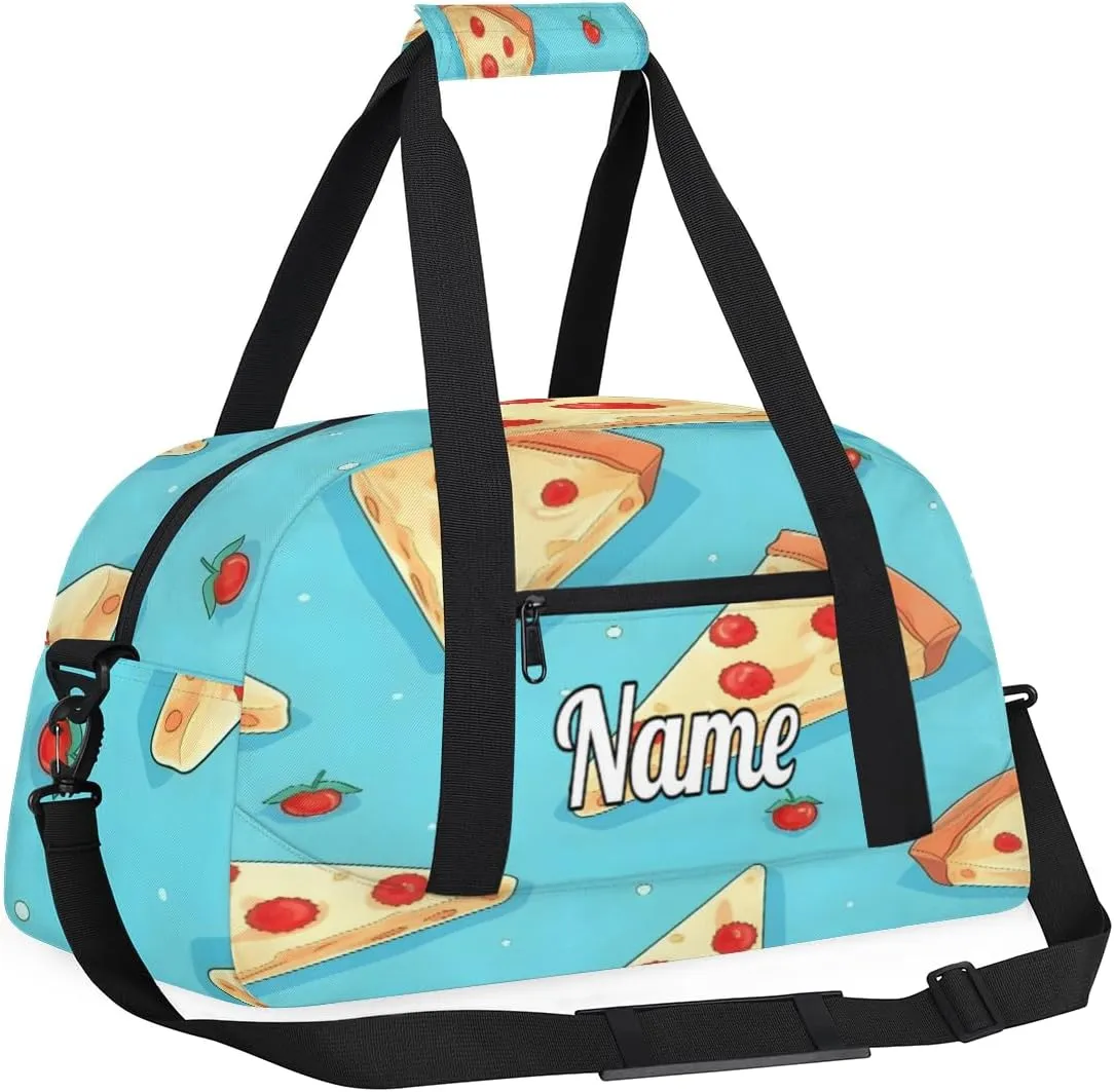 Cheese Pizza Personalized Dance Bag for Girls Boys Sport Duffel Bag with Your Name Kids Gymnastics Travel Bags