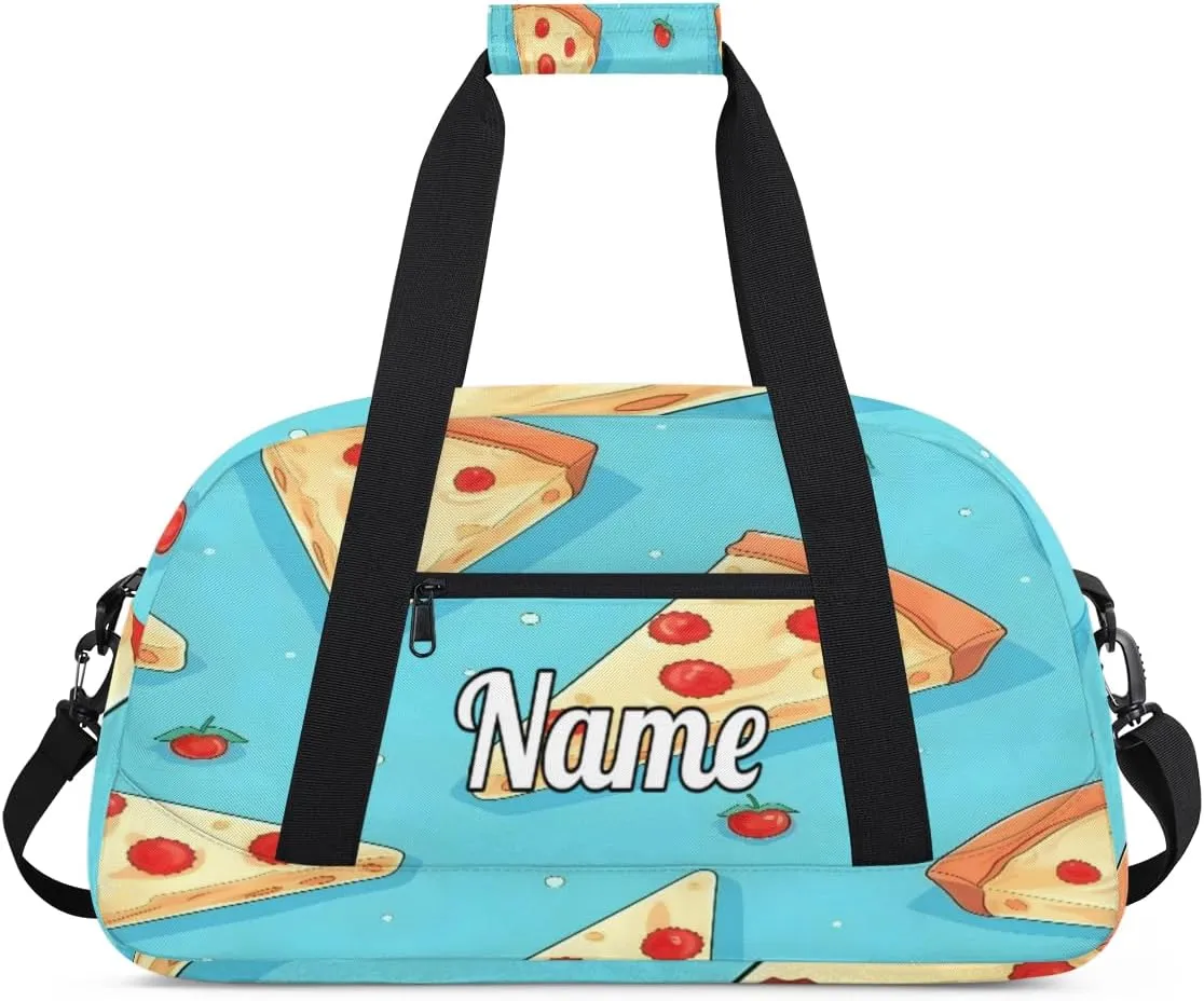 Cheese Pizza Personalized Dance Bag for Girls Boys Sport Duffel Bag with Your Name Kids Gymnastics Travel Bags