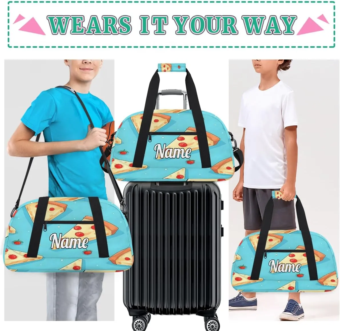 Cheese Pizza Personalized Dance Bag for Girls Boys Sport Duffel Bag with Your Name Kids Gymnastics Travel Bags