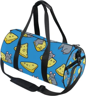 Cheese Slices and Grey Mouse Gym Duffle Bag Women Men Sports Fitness Bag for Travel Workout Gymnastics Dance Ballet