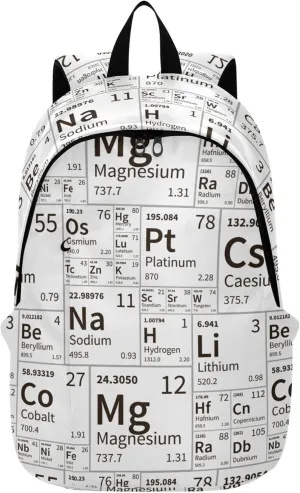 Chemical Periodic Table White Laptop Backpack Travel Hiking Camping Work Computer Back Packs Book Bags for Men Women