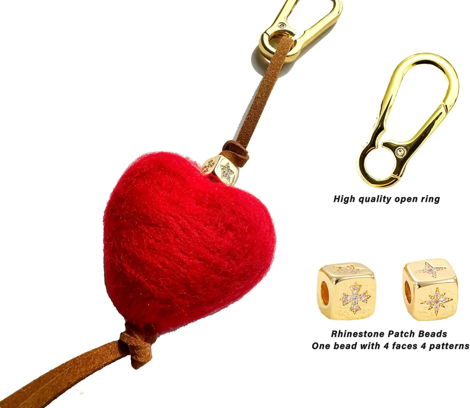 Cherry Bag Charm Crystal Stone Leather Rope Keychain Leather Tassel KeyChain Hand Woven