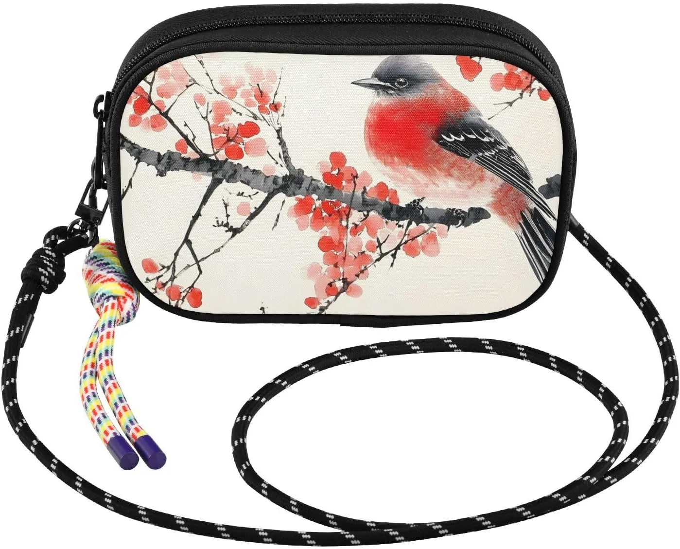 Cherry Bird Chinese Crossbody Bags for Women Cell Phone Purses Women's Shoulder Handbags Wallet Purse with Adjustable Strap