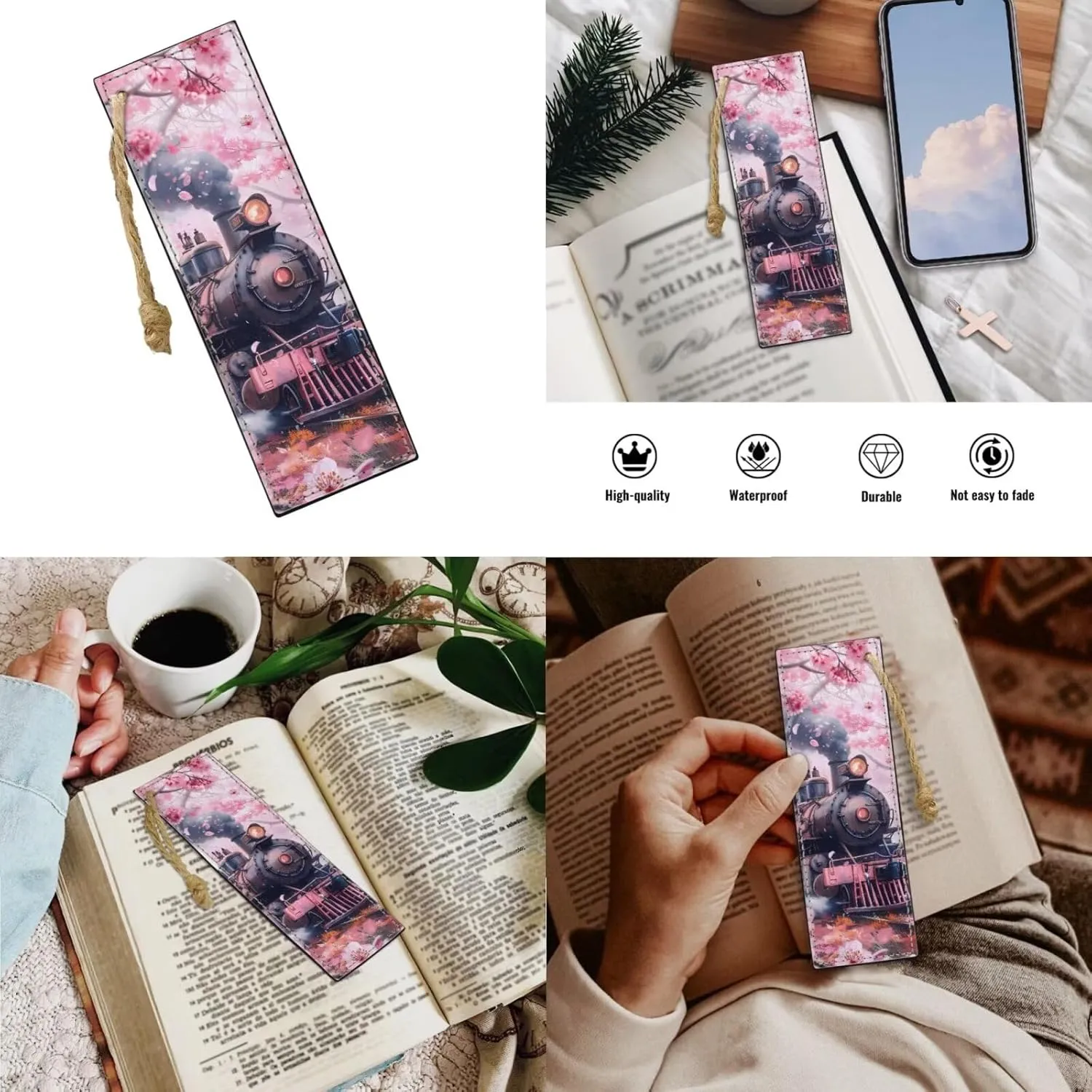 Cherry Blossom Train Backpack Lunchbox Set for Girls School Bag 4 Piece Cute Bookbags Aesthetic for 6th Grader Girls School Backpacks with Tablet Compartment Casual Daypack for Elementary