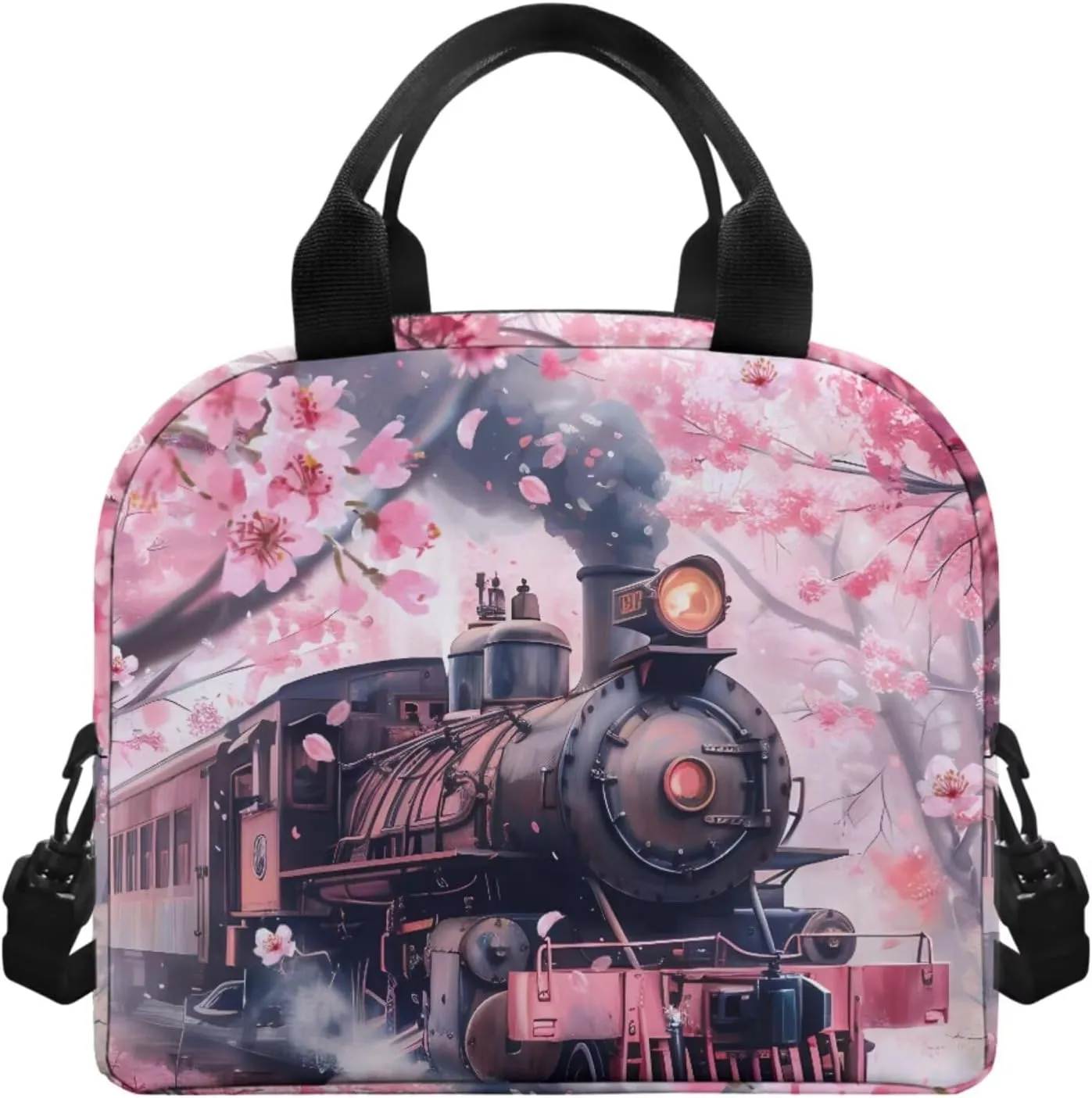 Cherry Blossom Train Backpack Lunchbox Set for Girls School Bag 4 Piece Cute Bookbags Aesthetic for 6th Grader Girls School Backpacks with Tablet Compartment Casual Daypack for Elementary