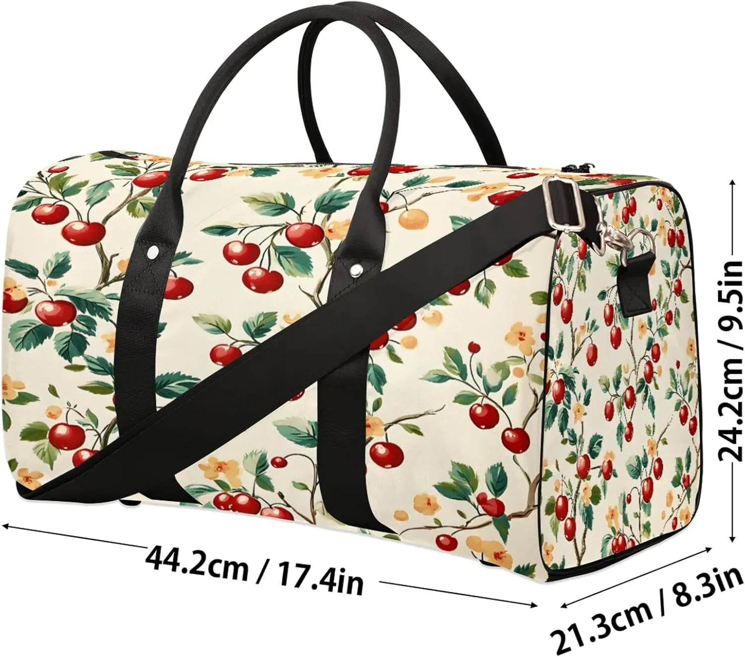 Cherry Duffle Bag for Travel, Overnight Weekend Gym Carry On Luggage Bag, Fruit Travel Duffel Bag for Men Women