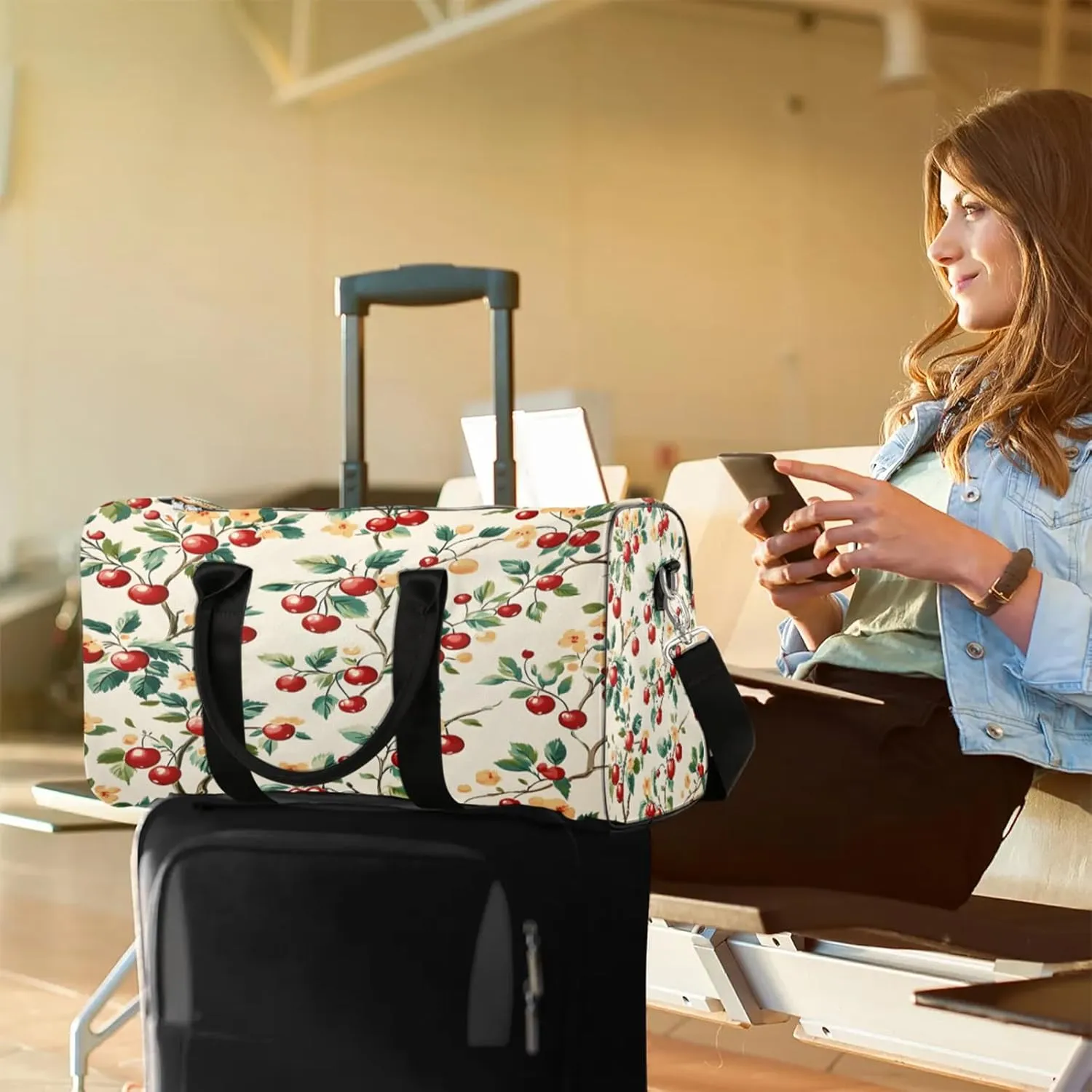 Cherry Duffle Bag for Travel, Overnight Weekend Gym Carry On Luggage Bag, Fruit Travel Duffel Bag for Men Women