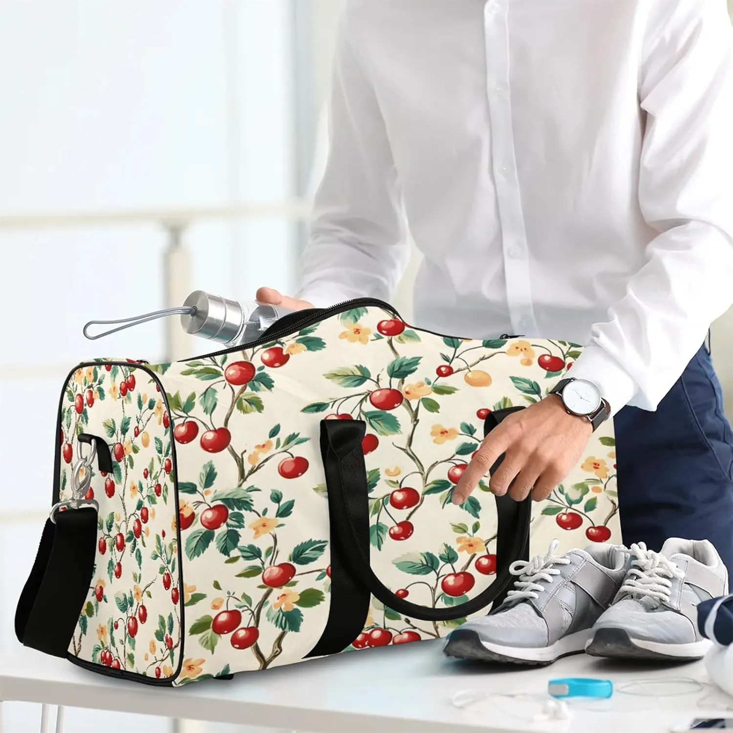 Cherry Duffle Bag for Travel, Overnight Weekend Gym Carry On Luggage Bag, Fruit Travel Duffel Bag for Men Women