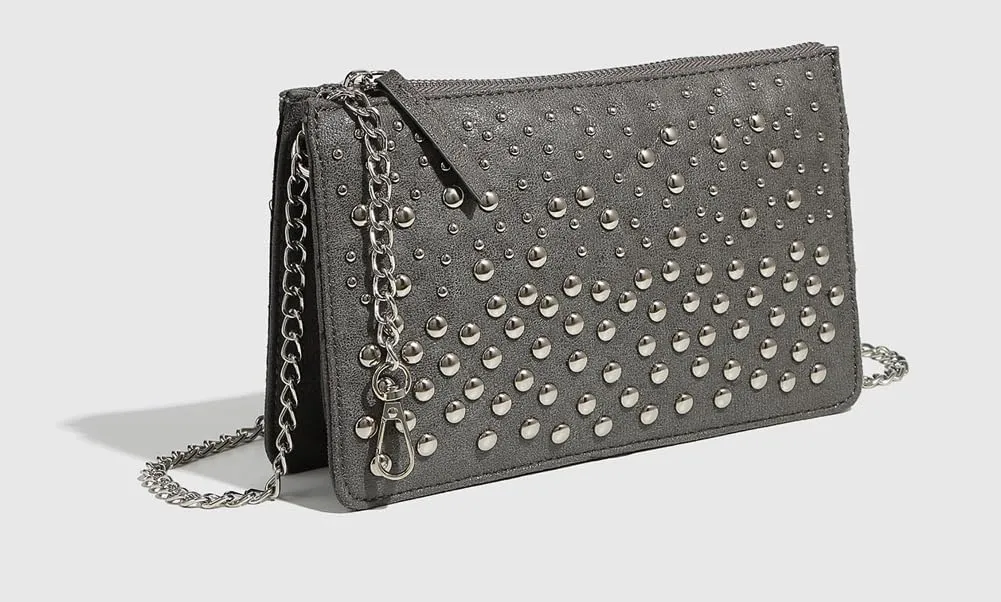 Chic Studded Square Bag - Punk Underarm/Crossbody/Handheld Purse with Chain Strap & Two Compartments. Stylish & Practical