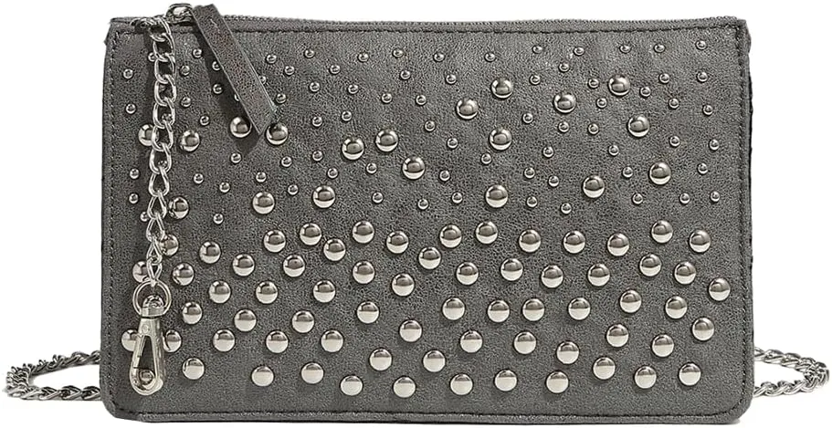 Chic Studded Square Bag - Punk Underarm/Crossbody/Handheld Purse with Chain Strap & Two Compartments. Stylish & Practical