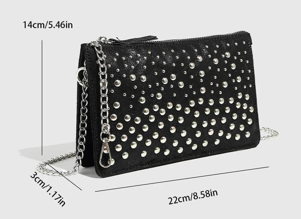 Chic Studded Square Bag - Punk Underarm/Crossbody/Handheld Purse with Chain Strap & Two Compartments. Stylish & Practical