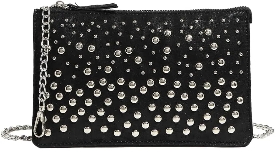 Chic Studded Square Bag - Punk Underarm/Crossbody/Handheld Purse with Chain Strap & Two Compartments. Stylish & Practical