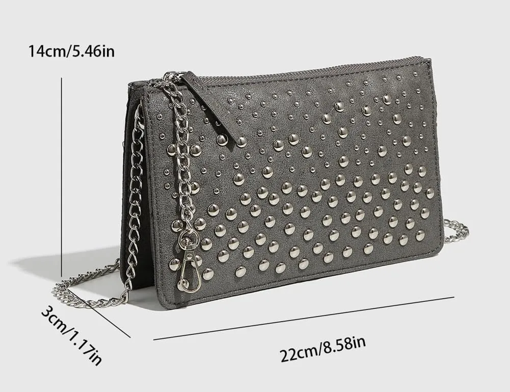 Chic Studded Square Bag - Punk Underarm/Crossbody/Handheld Purse with Chain Strap & Two Compartments. Stylish & Practical