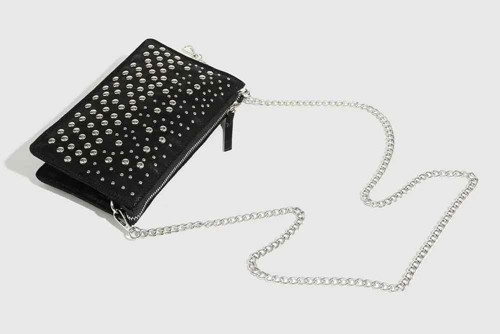 Chic Studded Square Bag - Punk Underarm/Crossbody/Handheld Purse with Chain Strap & Two Compartments. Stylish & Practical
