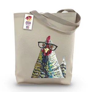 Chicken Tote Bag - Chicken Lover Gift - Chicken with Glasses Totes - Chicken Gifts for Mom - Handmade Totes - Chicken Canvas Totes - Cute Chicken Reusable Shopping Bag - Grocery Bag - Beach Bag