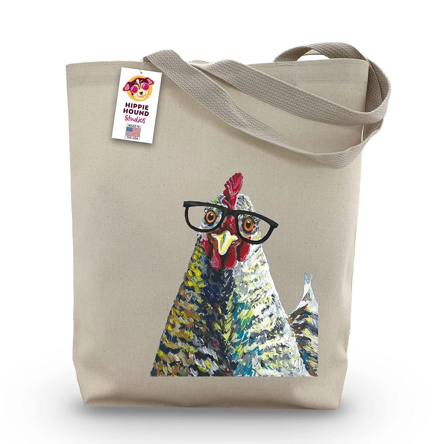 Chicken Tote Bag - Chicken Lover Gift - Chicken with Glasses Totes - Chicken Gifts for Mom - Handmade Totes - Chicken Canvas Totes - Cute Chicken Reusable Shopping Bag - Grocery Bag - Beach Bag