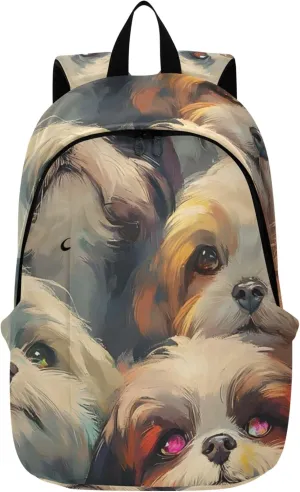 CHIFIGNO Blue Pink Cute Backpacks for Woman Casual Colorful Shih Tzu Dogs Abstract Cool Cool Teen Backpacks for Girls