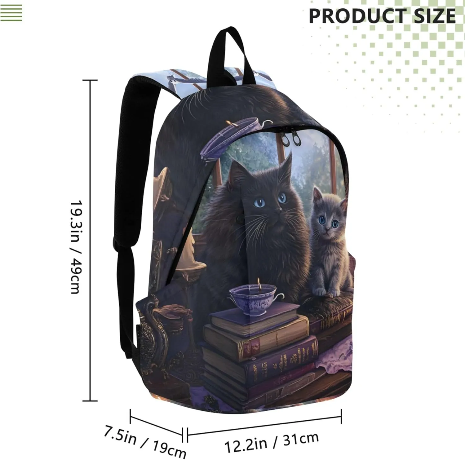 CHIFIGNO Mystical Black Cats Books Candlelight Cute Backpacks for Woman Daypack Waterproof Cool Teen Backpacks for Girls