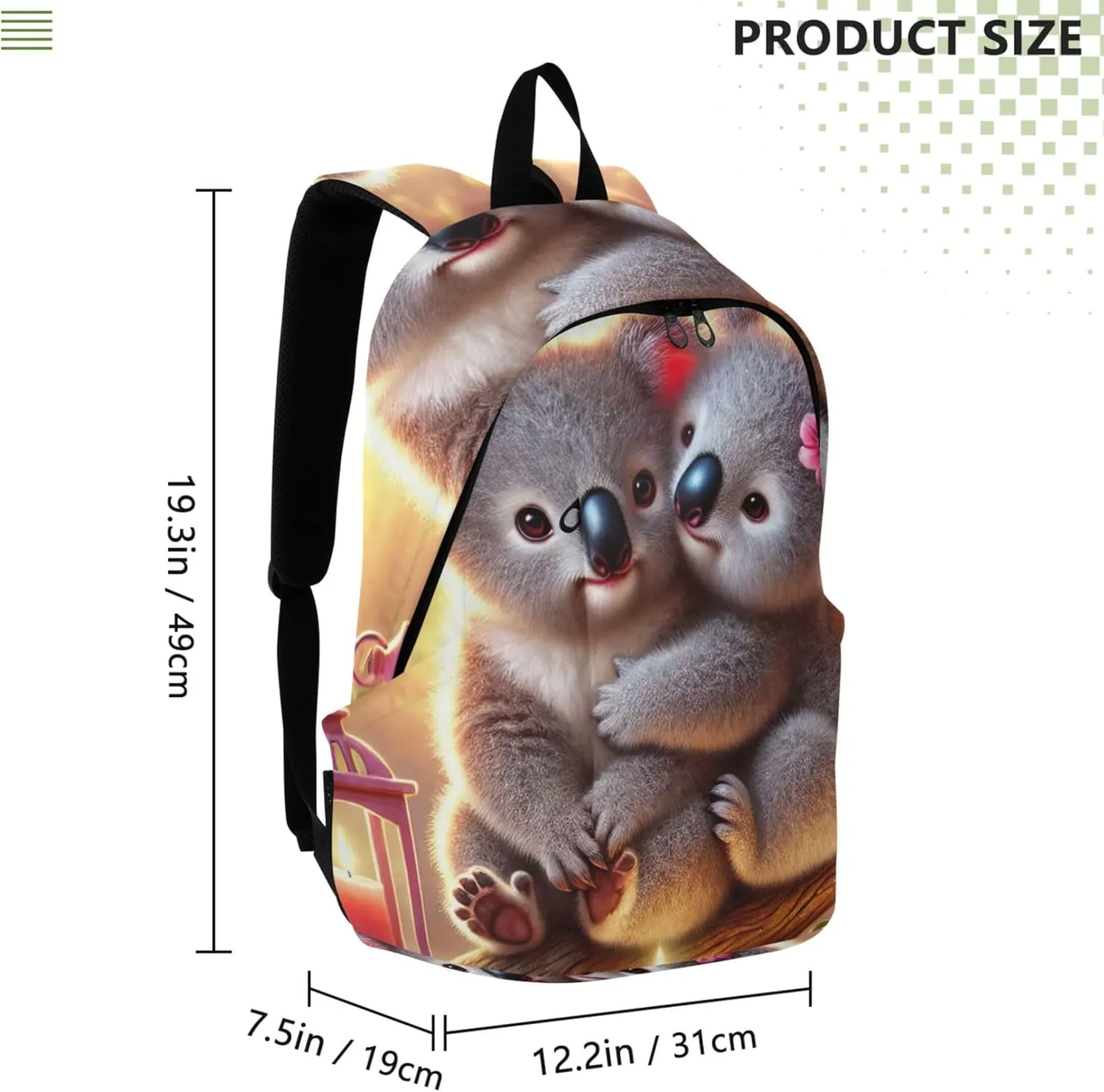 CHIFIGNO Stylish Casual Daypack Backpack for Women Simple Cute Koalas Heart Candlelight Bookbag Backpack for School
